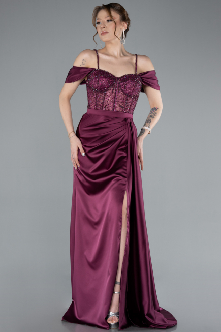 Abendkleid Lang Satin Kirschrot ABU4801
