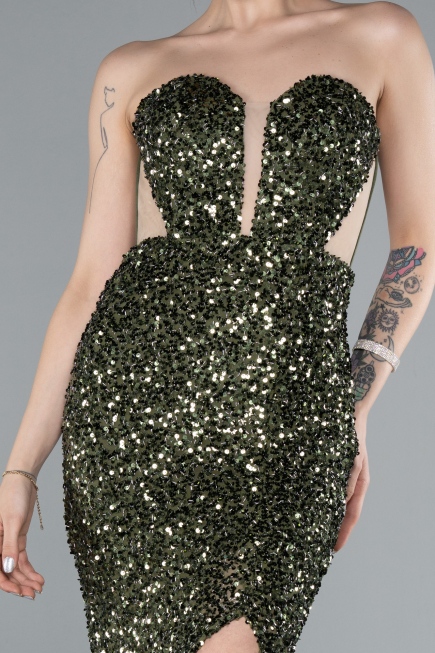 Abendkleid im Meerjungfrau-Stil Lang Schuppig Khaki ABU4790