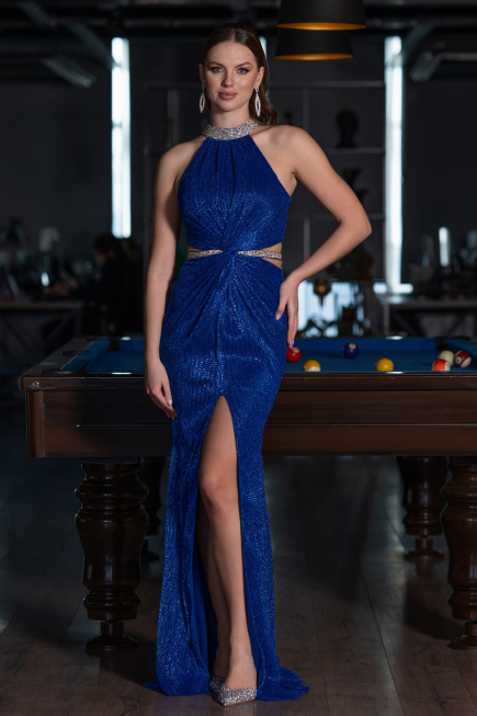 Abendkleid im Meerjungfrau-Stil Lang Sächsischblau ABU4766