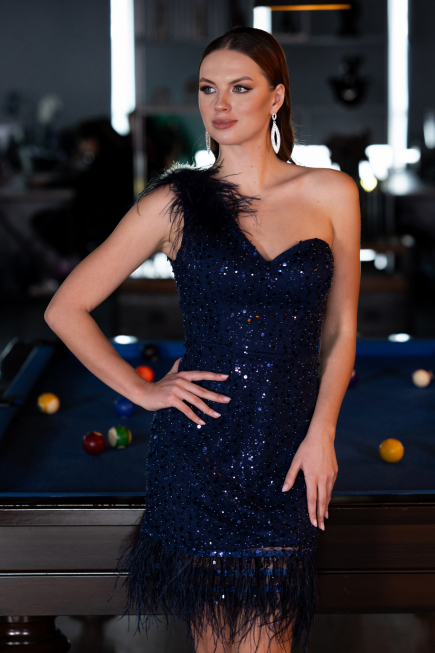 Marineblau Partykleid Schuppig Kurz ABK2256