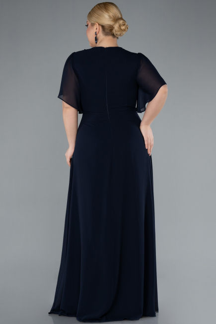 Abendgarderobe in Großen Größen Lang Chiffon Marineblau ABU4794