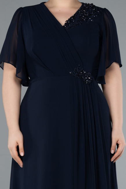 Abendgarderobe in Großen Größen Lang Chiffon Marineblau ABU4794