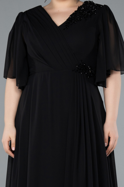 Abendgarderobe in Großen Größen Lang Chiffon Schwarz ABU4794
