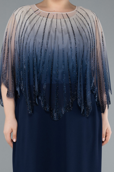 Abendgarderobe in Großen Größen Lang Chiffon Marineblau ABU4820