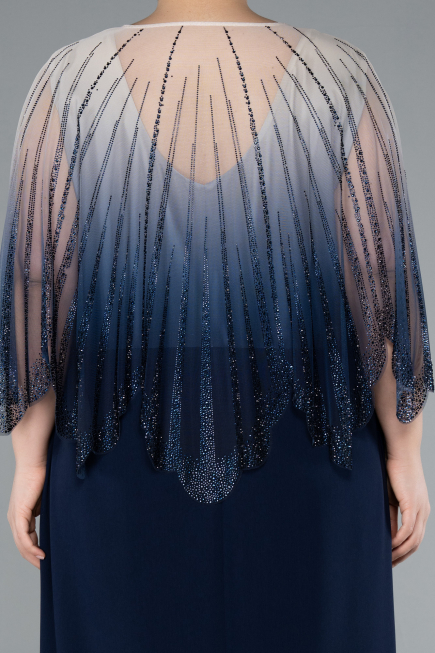 Abendgarderobe in Großen Größen Lang Chiffon Marineblau ABU4820
