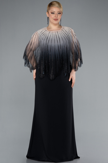Abendgarderobe in Großen Größen Lang Chiffon Schwarz ABU4820
