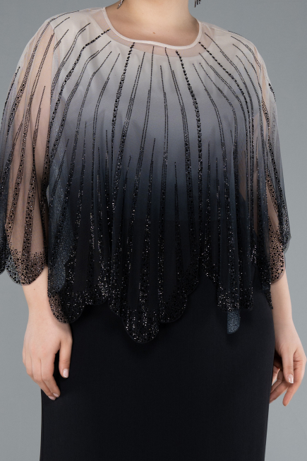 Abendgarderobe in Großen Größen Lang Chiffon Schwarz ABU4820