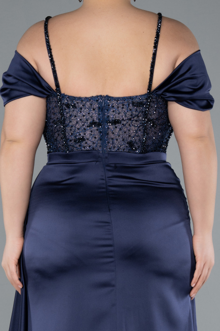 Kleider in Großen Größen Lang Satin Marineblau ABU4803