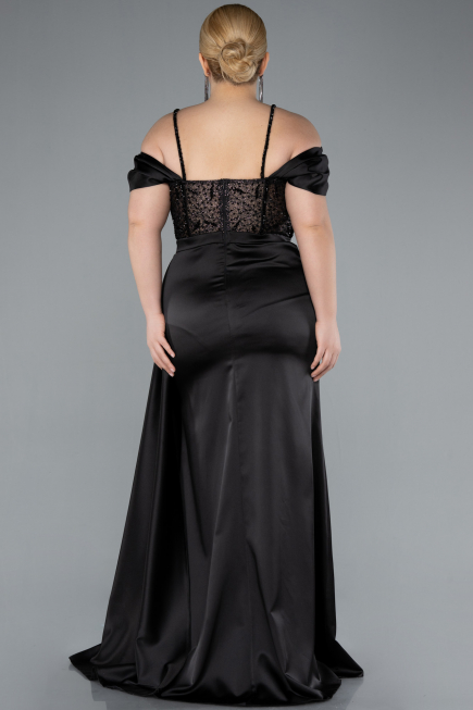 Kleider in Großen Größen Lang Satin Schwarz ABU4803
