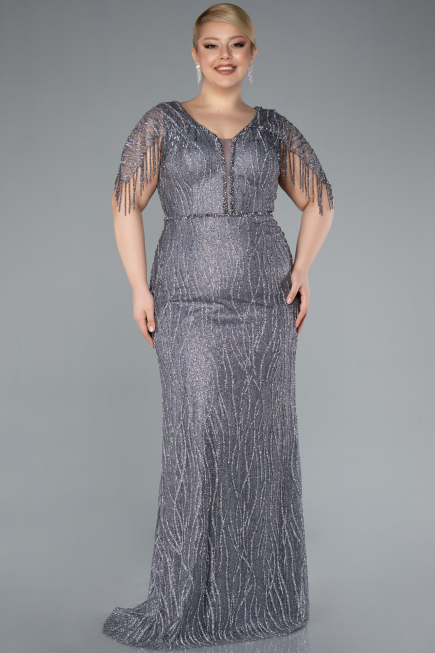 Grau Abendkleid İn Übergröße Lang ABU4146