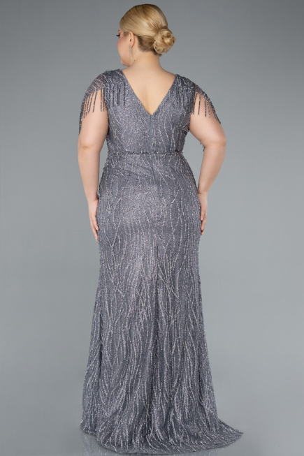 Grau Abendkleid İn Übergröße Lang ABU4146