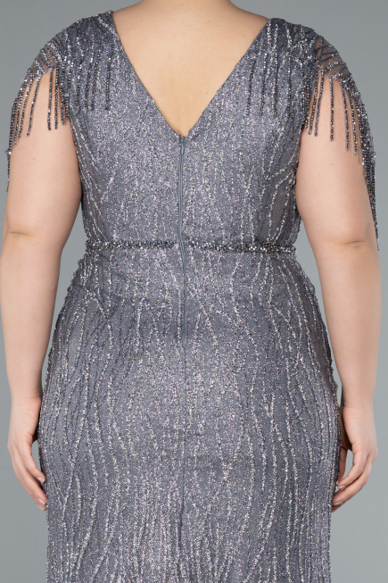 Grau Abendkleid İn Übergröße Lang ABU4146