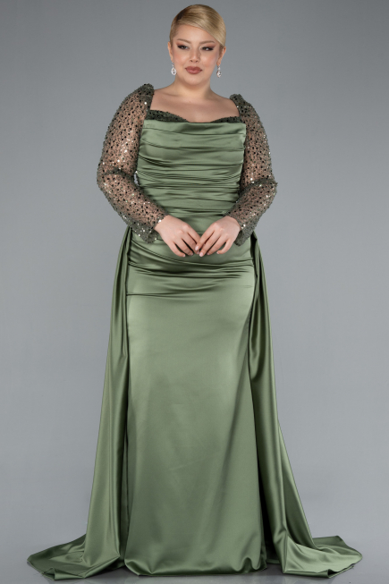 Kleider in Großen Größen Lang Satin Khaki ABU4670