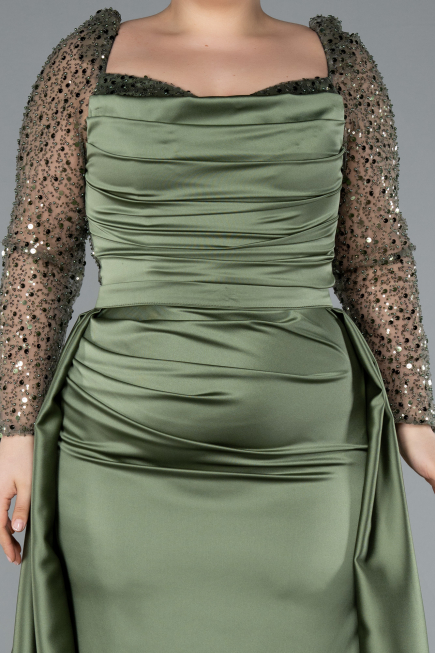 Kleider in Großen Größen Lang Satin Khaki ABU4670