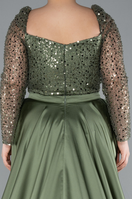 Kleider in Großen Größen Lang Satin Khaki ABU4670