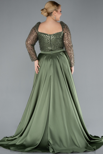 Kleider in Großen Größen Lang Satin Khaki ABU4670