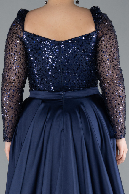 Kleider in Großen Größen Lang Satin Marineblau ABU4670
