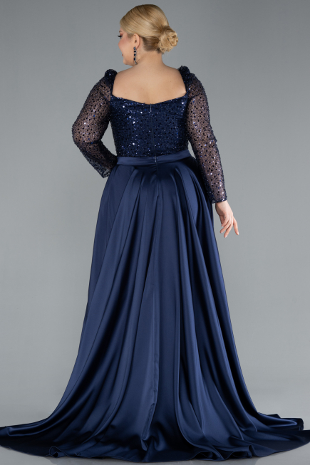 Kleider in Großen Größen Lang Satin Marineblau ABU4670