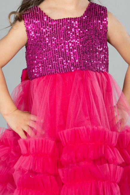 Abendkleid für Kinder Kurz Fuchsie ABK2066