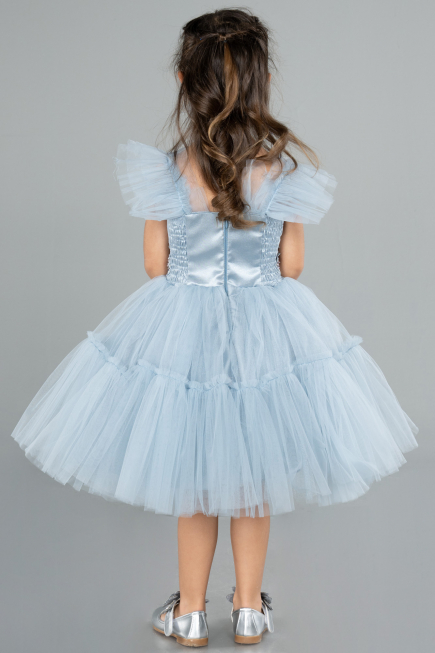 Abendkleid für Kinder Kurz Grau-Indigo ABK2067