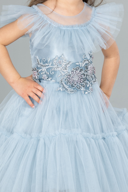 Abendkleid für Kinder Kurz Grau-Indigo ABK2067