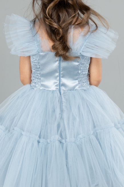 Abendkleid für Kinder Kurz Grau-Indigo ABK2067