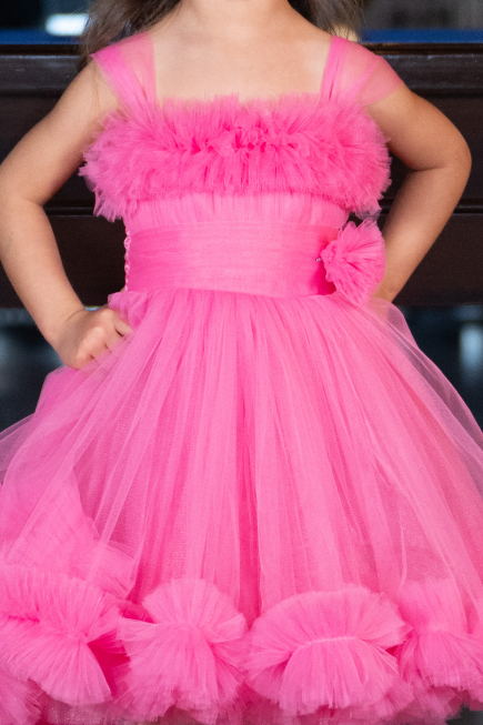 Abendkleid für Kinder Vorne Kurz-Hinten Lang Rosa ABO112