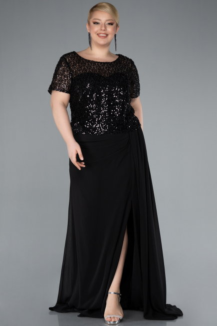Abendkleid in Übergröße Lang Chiffon Schwarz ABU4806