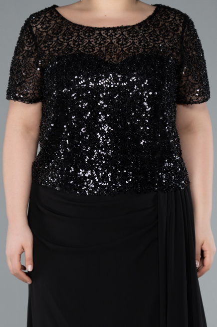 Abendkleid in Übergröße Lang Chiffon Schwarz ABU4806