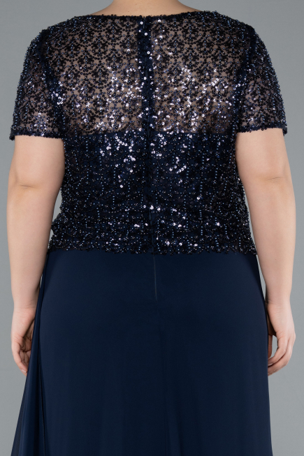 Abendkleid in Übergröße Lang Chiffon Marineblau ABU4806