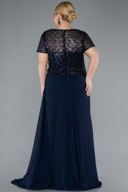 Abendkleid in Übergröße Lang Chiffon Marineblau ABU4806