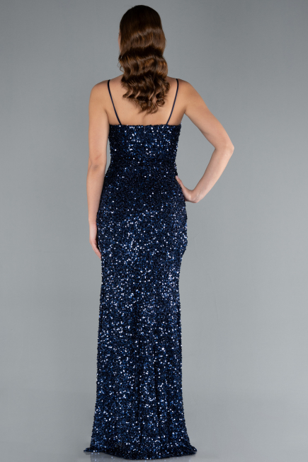 Abendkleid Lang Schuppig Marineblau ABU4842