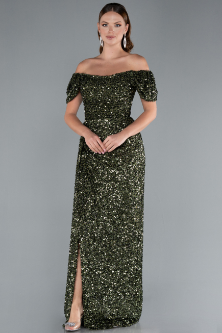 Abendkleid Lang Schuppig Khaki ABU4843