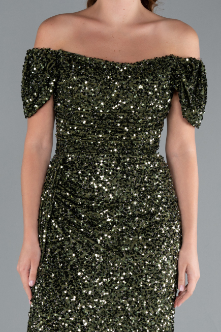 Abendkleid Lang Schuppig Khaki ABU4843