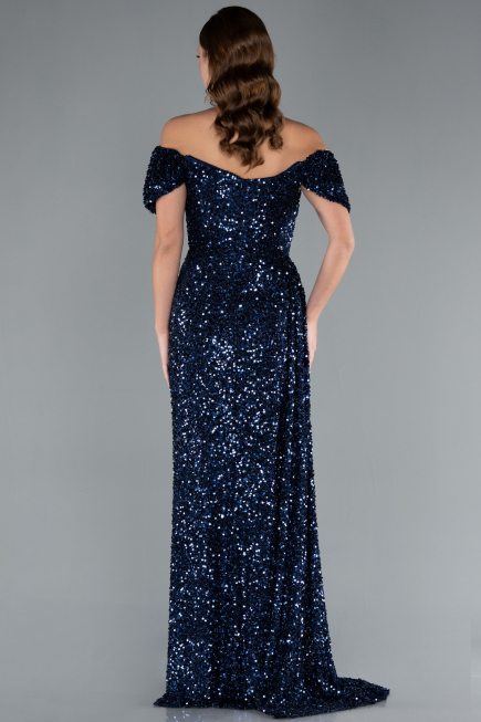 Abendkleid Lang Schuppig Marineblau ABU4843