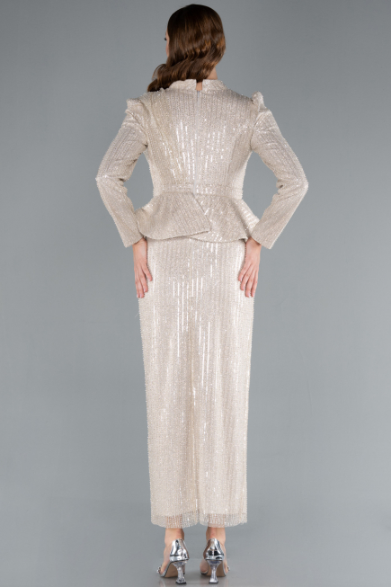 Hijab-Abendkleid Lang Beige ABU4823