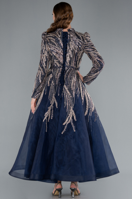 Hijab-Abendkleid Midi Marineblau ABK2311