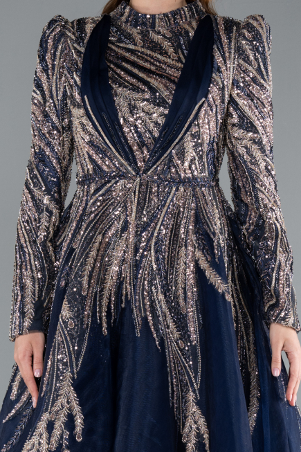 Hijab-Abendkleid Midi Marineblau ABK2311