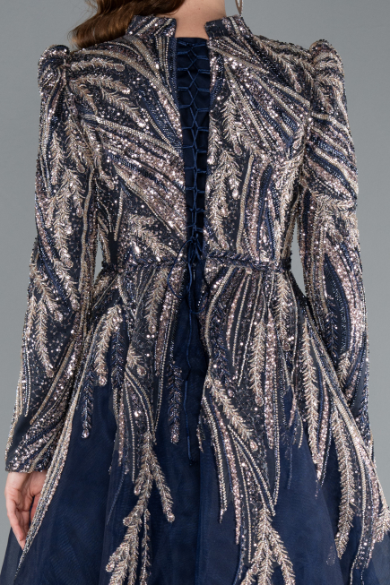 Hijab-Abendkleid Midi Marineblau ABK2311