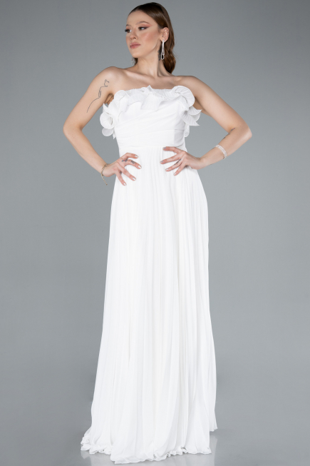 Abschlusskleid Lang Chiffon Weiß ABU4866