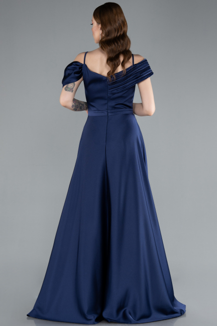 Abendkleid Lang Satin Marineblau ABU4868