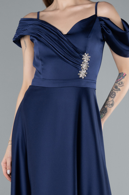 Abendkleid Lang Satin Marineblau ABU4868