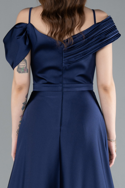 Abendkleid Lang Satin Marineblau ABU4868