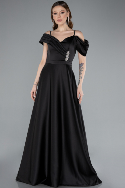 Abendkleid Lang Satin Schwarz ABU4868