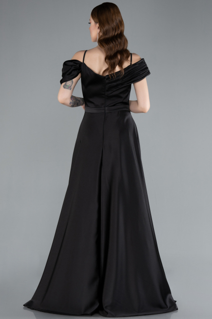 Abendkleid Lang Satin Schwarz ABU4868