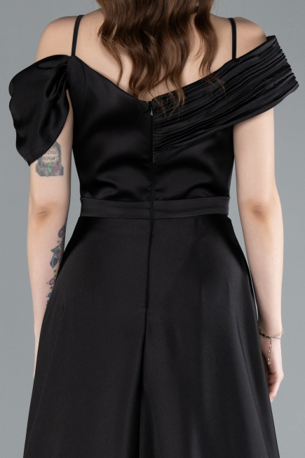 Abendkleid Lang Satin Schwarz ABU4868