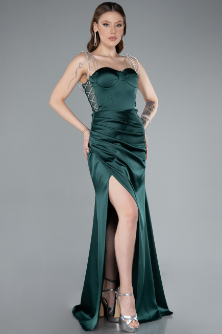 Abschlusskleid Lang Satin Smaragdgrün ABU3198