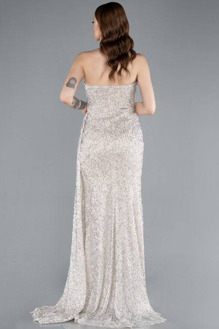 Abendkleid Lang Perlenbesetzt Beige ABU4871