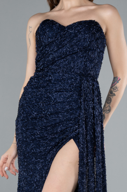 Abendkleid Lang Perlenbesetzt Marineblau ABU4871