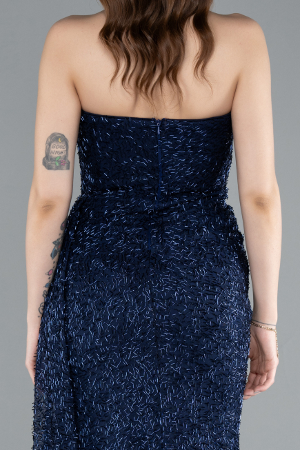 Abendkleid Lang Perlenbesetzt Marineblau ABU4871